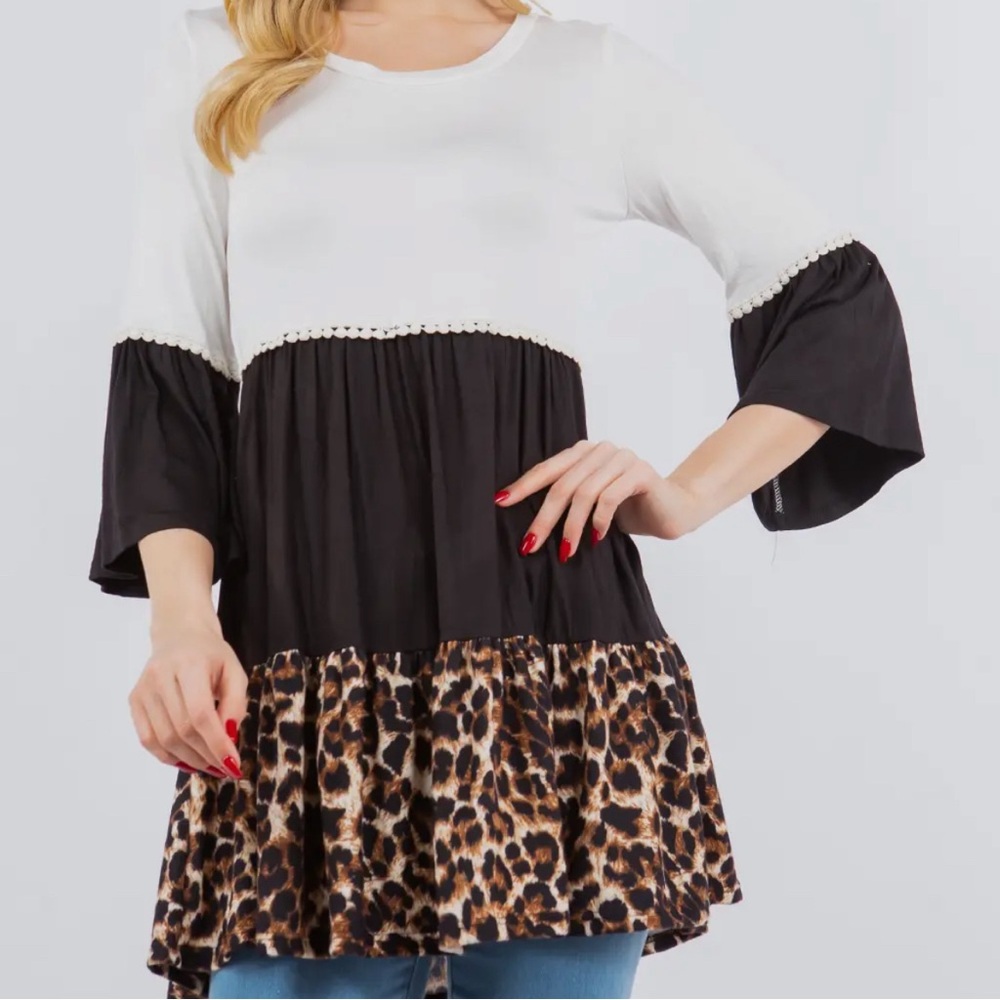 99- Animal Print Tiered Top with Bell Sleeves